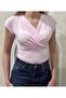 Women's Double Breasted Collar Draped Short Sleeve V-Neck Stretch Fabric Casual Stylish Blouse 202 - 5