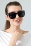 Women's Oversized Black Frame Black Glass and Metal Handle Detail Sunglasses - 2