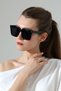 Women's Square Black Frame Black Glass Metal Detail Sunglasses - 4