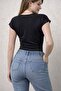 Women's Double Breasted Collar Draped Short Sleeve V-Neck Stretch Fabric Casual Stylish Blouse 202 - 5
