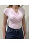 Women's Double Breasted Collar Draped Short Sleeve V-Neck Stretch Fabric Casual Stylish Blouse 202 - 3