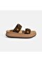 Women's Brown Buckle Wedge Heeled Nubuck Leather Slippers - 2