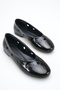 Black Patent Leather Women's Ballerina Shoes with Perforated Round Toe Comfortable Non-Slip Sole Hole - 7