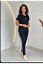 Women's Short Sleeve Black Viscose Tracksuit Set with Gold Stripe Detail