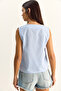 Women's White Blue 100% Cotton Thick Strap Striped Peplum Blouse with Front Tie Detail 60282045 - 6