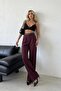 Women's Palazzo Patterned Fabric Trousers Imported Doubleface Fabric with Belt - 4