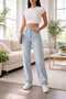 Dyon Lycra Women's Ice Snow Super High Waist Loose Leg Denim Loose Palazzo Trousers - 4