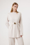 6478 - Stylish Comfortable Soft Lina Interlock Modal Fabric Shoulder Button and Waist Belt Detailed Loose Women's Set - 3