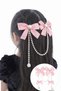 Pink Girls' Hair Clips with Pearl Chain Ribbon Set 4 Pieces Pompom Bow Hair Clips