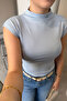 Premium Stand-Up Collar Blouse - Blue - 3