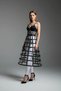 Black Women's Skirt Faux Leather Skirt Lattice Structured Midi Length Leather Skirt - Brf1013