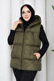 Women's Zippered Pocket Hooded Khaki Puffer Vest