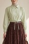 Gathered Shoulder Lace-Up Shirt Blouse - Olive - 3