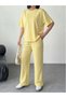 Women's Yellow Color Shiny Stone Print Detailed Top and Bottom Stylish Set - 6