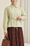 Gathered Shoulder Lace-Up Shirt Blouse - Olive
