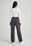 Anthracite High Waist Pocketed Buttoned Lycra Women's Palazzo Trousers - 8