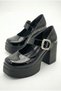 Women's High Platform Heeled Stylish Buckle Elastic Band Closed Toe Ballerina Loafer Shoes - 6