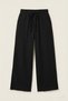 Black 100% Cotton Muslin Fabric Wide-Leg Women's Trousers - Elastic Lace-Up Waist, Pockets, Summer Wear - 6