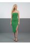 Women's Green Staplez Chest-Cut Low-Cut Side Slit Bodycon Knitwear Dress - 2