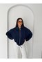 Women's Zippered Oversize Jacket – Denim Coat with Belt Detail - 4