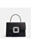 Women's evening bag black stone satin