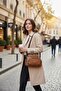 Women's Faux Leather Look Multi-Compartment Messenger Bag with Silver Accessories