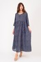 Bohemian Women's Crispy Floral Pattern Loose Fit Mother's Authentic Midnight Blue Dress - 2