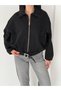 Women's Zippered Oversize Jacket – Denim Coat with Belt Detail - 5