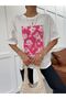 Oversize Crew Neck Floral Patterned T-Shirt - 3