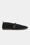 Mera Black Suede Buckle Detail Genuine Leather Buckle Detail Flat Sole Women's Ballerinas