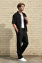 Men's Crepe Fabric Black Relaxed Fit Double Zipper Short Sleeve Jacket & Pants Bottom Top Set Ls-0265 - 5