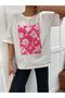 Oversize Crew Neck Floral Patterned T-Shirt - 6