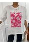 Oversize Crew Neck Floral Patterned T-Shirt - 2