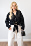 Asali Black Detachable Gold Buckle Detailed Tie-Up Shirt - 3