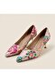 Valley Ethnic Pattern Closed-Back Short Heeled Shoes - 7
