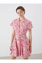Floral Pleated Dress with Peep Collar