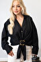 Asali Black Detachable Gold Buckle Detailed Tie-Up Shirt