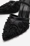 Women's Mesh Stoned Thin Heeled Slippers Black - 3