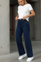 Nova Women's High Waist Navy Blue Loose Jeans Wide Leg Palazzo Denim Pants - 2