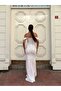Women's Rope Strap Off-Shoulder V-Neck Tulle Detailed Fully Sequined Fishnet Long Evening Dress - 5