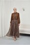 Buttoned Sleeves, Gathered Detail Skirt, Ethnic Patterned Suit - Brown - 3
