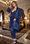 Navy Blue 3-Piece Satin Pajama Set - Dowry Set with Dressing Gown - 2
