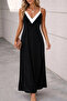 Women's viscose maxi dress with spaghetti straps and a sharp v-neck - white