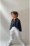 Boy's Navy Blue Striped Linen Top and White Trouser Set - 2
