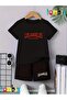 Red Losangeles Text Printed T-Shirt Shorts Summer Children's Set