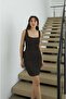 Brown Fit Denim Dress with Stitching Detail