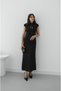 Black Satin Dress with Lace Detail at the Collar - 2