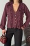 Women's Plum Ruffle Detailed V-Neck Blouse Mlb196 - 5