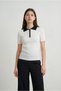 White Short Sleeve Polo Collar Buttoned Slim Women's Knitwear T-Shirt Sweater - 3