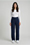 Navy Blue High Waist Pocketed Buttoned Lycra Women's Palazzo Trousers - 2